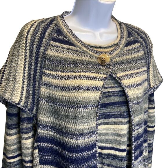 Renuar Women's Size Small Two Piece Sweater Set Blue Striped Layered Acrylic Set - Picture 3 of 10